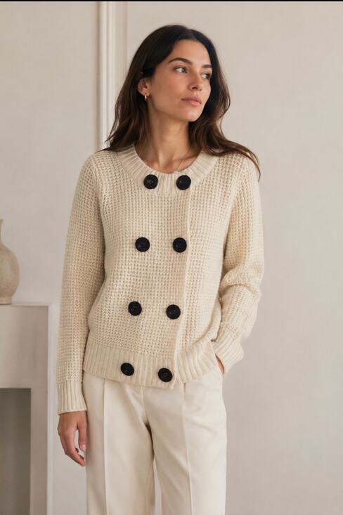 Old Navy Sweaters - Old Navy Wool Blend Double Breasted Knit Cardigan Sweater Women's Medium Cream